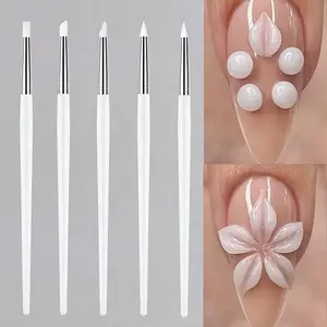5-Piece Silicone Nail Brush Set, Professional Nail Art Tools, Nail Art Brushes, Ideal for Nail Manicure, Edge Trimming, Flower Design, Press-On Nails, Acrylic Nails
