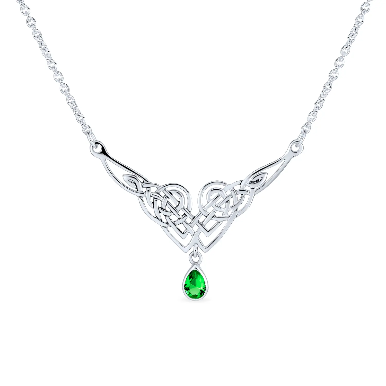 Good Luck Trinity Love Knot CZ Celtic Necklace V Collar Pendant Sterling Silver