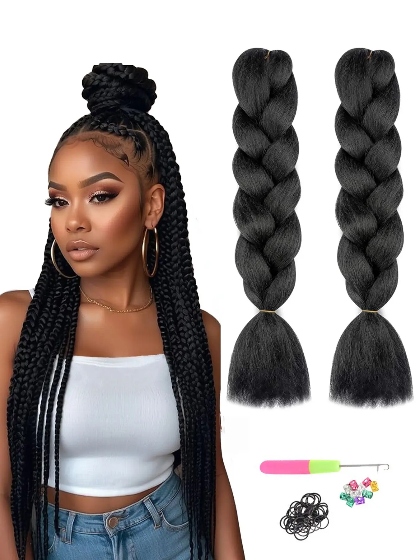 2 Piece African Braided Hair Bands, High-Quality Synthetic Fiber, Durable, Modern and Stylish, Perfect for Daily Use, Color 1#, Fashion Accessory