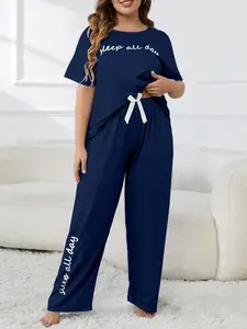 New Fashion Letter Print Set Casual Home Wear Loungewear, Short Sleeve Fitted, All Seasons Comfortablepajamas Clothing for Men and Women Pjs Nightwear Homewear
