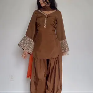 Farshi Women's brown    Salwar Kameez with Gold Embroidery for Casual Party Wear Indian Summer Collection