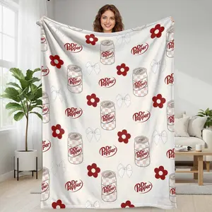 Retro Soda Can Flannel Blanket  Checker Pattern and Bow Elements  Soft Warm Cozy Plush Throw for Sofa Bedroom Office Travel Camping Gift Decor