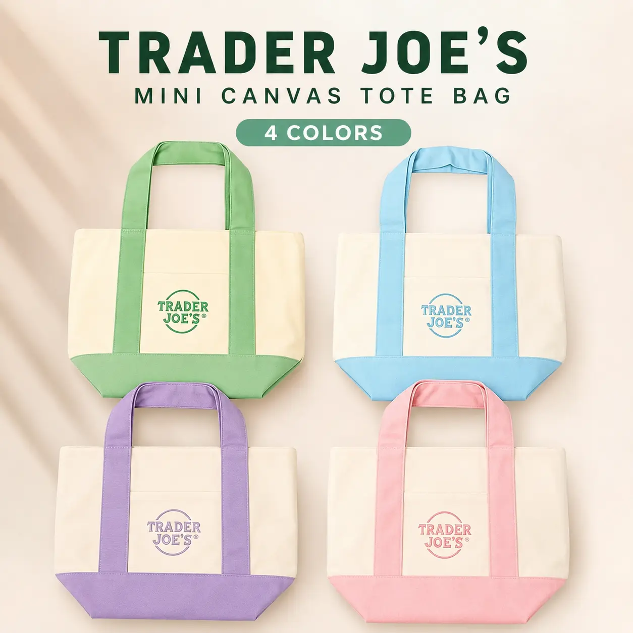 4pcs-Trader Joe’s Women’s Floral Tote Bag - Stylish & Spacious Beach Bag, Perfect for Summer Vacations, Shopping & Casual Outings, Lightweight & Chic Beach Purse for Women, Ideal for Travel，Vacation Essentials.
