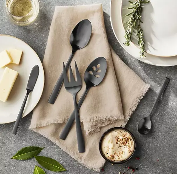 Premium 18/10 Stainless Steel Satin Finish 5 Piece Serving Set, Black Cutlery Tableware