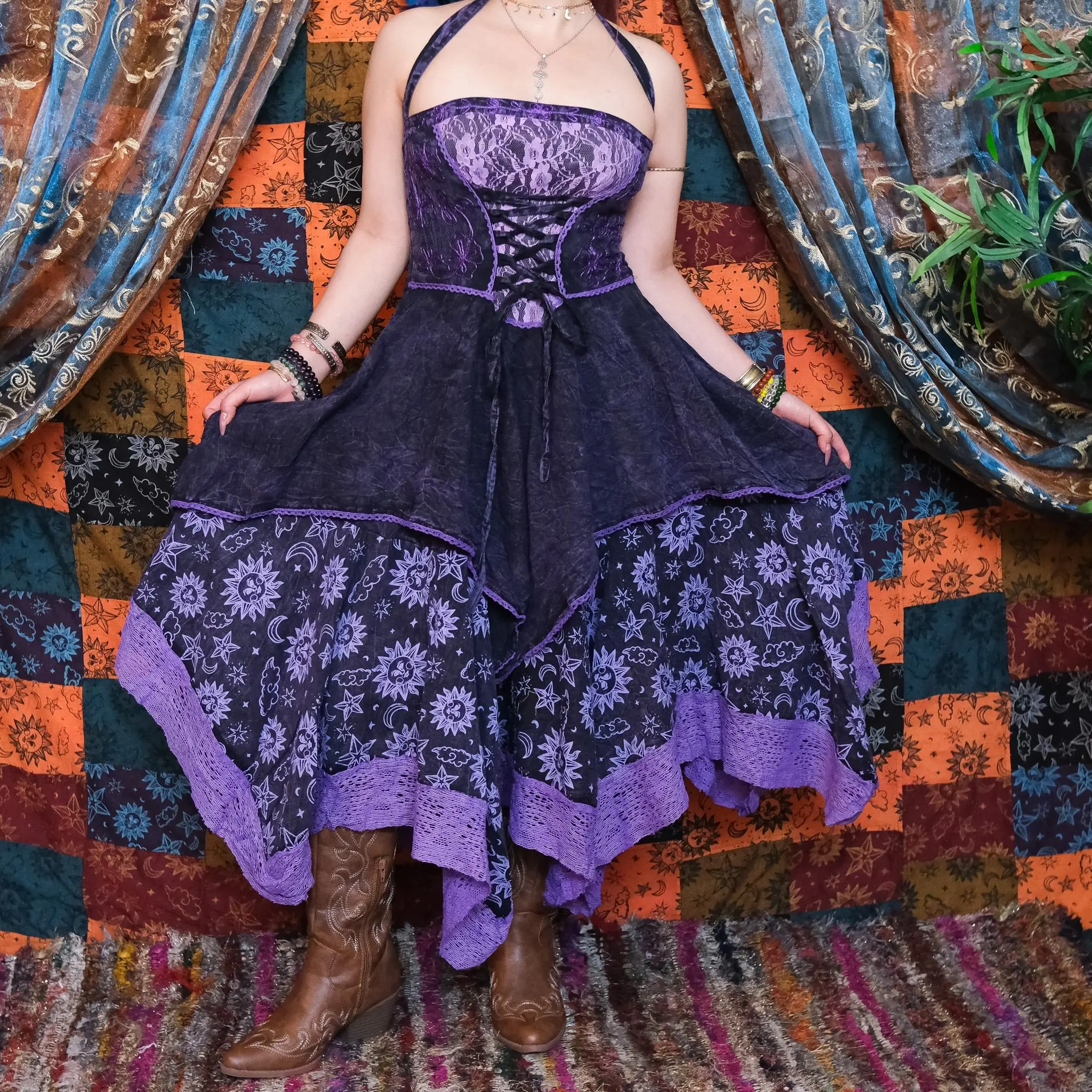 Witchy Celestial Cotton Pixie Dress, Fairy Goth Assymetrical Cottage core Dress, Maxi Boho Corset Fae Halter Dress, Handkerchief Lace Dress - TikTok Shop Witchy Celestial Cotton Pixie Dress, Fairy Goth Assymetrical Cottage core Dress, Maxi Boho Corset Fae Halter Dress, Handkerchief Lace Dress - TikTok Shop