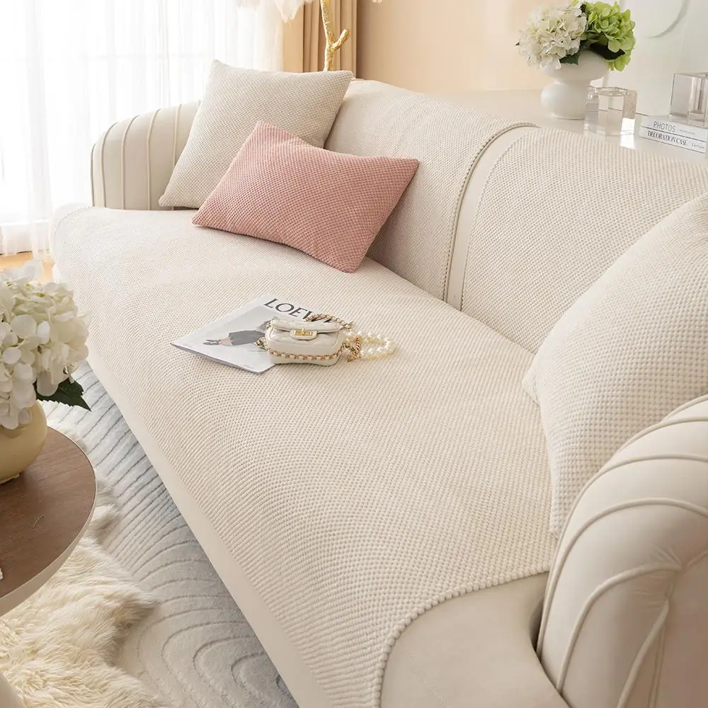 Solid Color Sofa Cover, 1 Count Non-slip Sofa Slipcover/1 Count Pillowcase, Dustproof Couch Pad for Home Living Room, Home Decor, Soft Sofa Protector,