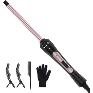 3/8 Inch Curling Iron, Small Curling Wand for Short & Long Hair, Ceramic 9mm Tiny Wand Curling Iron with 2 Temperature, Instant Heat Up, Travel Hair Curler, Gifts for Women