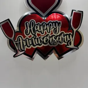 Custom Anniversary Cake Topper with Heart Design and Wine Glasses for Special Occasions