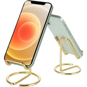ROPOSY Cell Phone Stand for Desk, Cute Metal Gold Cell Phone Stand Holder Desk Accessories, Compatible with All Mobile Phones, iPhone, iPad