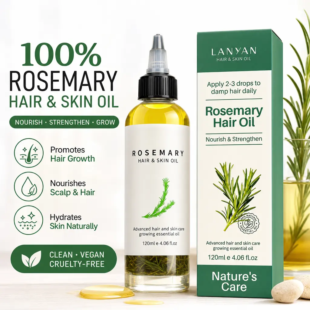 LANYAN Rosemary Hair & Skin Oil — 100% Natural Hair Growth Oil with Real Rosemary Herbs, Nourishing & Strengthening Hair Treatment for All Hair Types (120ml / 4.06 fl.oz)
