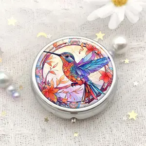 Bird Pattern Round Storage Box, Portable 3-grid Mini Storage Box, Multifunctional Round Pill Box for Home & Office & School