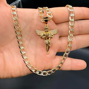 Angel Design Pendant Necklace, Street Trend Angel Pendant Necklace, Hip Hop Jewelry Cuban Chain 24”