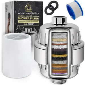 AquaHomeGroup 20 Stage Shower Head Filter with Vitamin C E A - High Output Filter to Reduce Chlorine and Fluoride - 2 Cartridges Included - Consistent Flow Showerhead Filters