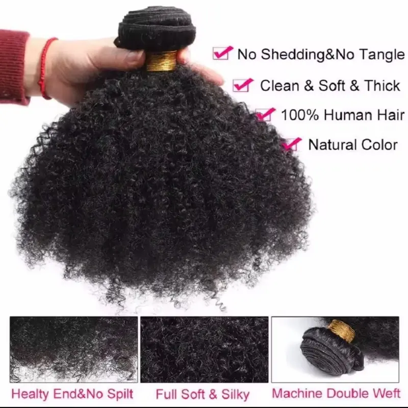 12” Of Afro Kinky Curly Human Hair Bundle 2PK Natural Extensions 12 Inches  100% Unprocessed Natural Human Hair for Styling