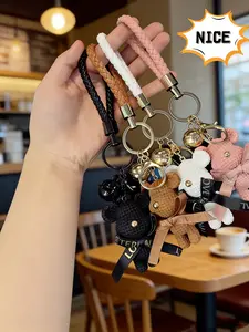 Trendy Cartoon Bear Plush Backpack Charm with Bell, Silicone Thread Bear Gift, Unisex Fashion Accessory for All Seasons, Trendy Cute Keychain, Keychain for Bags