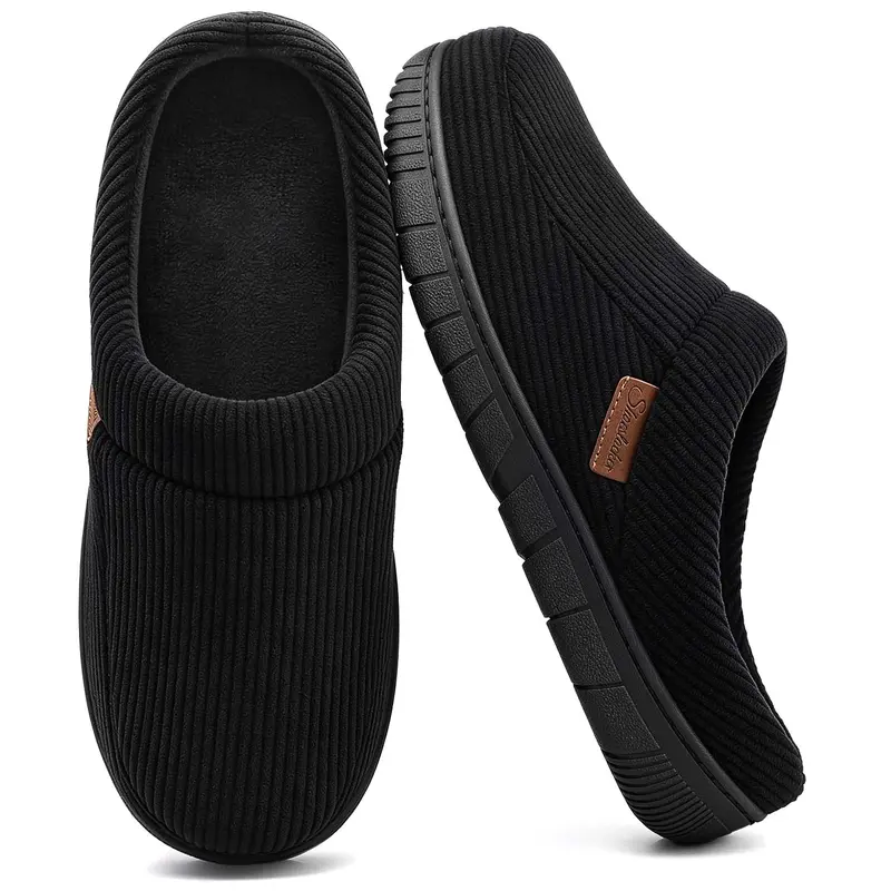 SHOESLOCKER Men's Corduroy Clog House Slippers - Plush Lined, Non-Slip, Ankle Strap, Comfy Footwear, Round-Toe, Slip-On Ease, No Fuss, All Seasons, Breathable, Sustainably Certified Indoor/Outdoor Footwear
