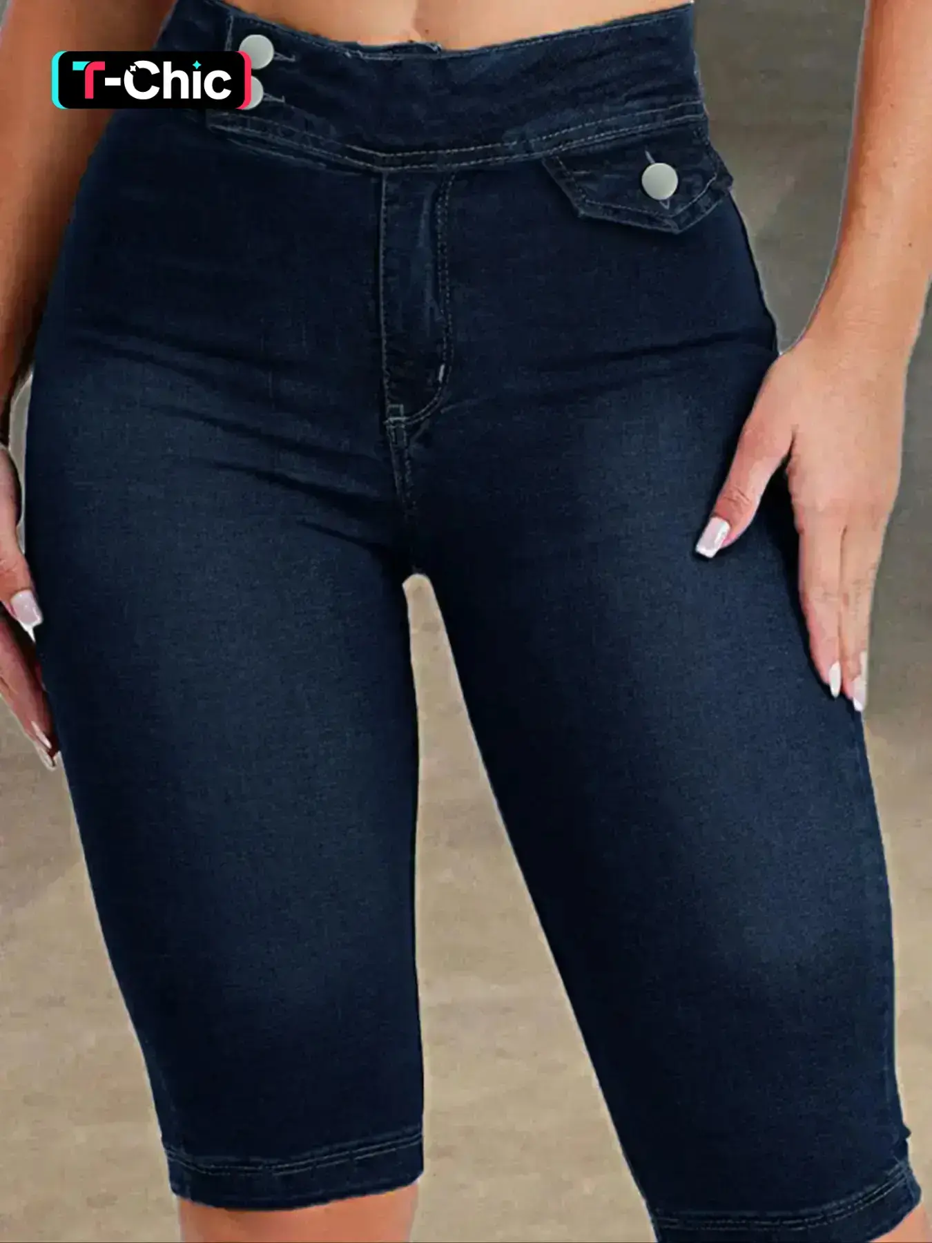 Women's Plain Fitted Skinny Shorts, Casual Fashionable Shorts, Basic Casual Fashion Denim Button Jeans Shorts for Daily Wear, Everyday, Ladies Bottoms for Summer, Womenswear