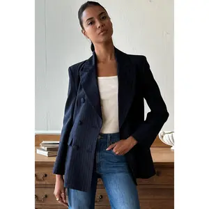 Strong Shoulder Blazer in Navy Pinstripe, from Emerson Fry