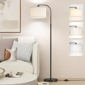 Arc Floor Lamps for Living Room with 3 Color Temperatures, Modern Floor Lamp Reading Light with 9W Bulb Included, Standing Lamp with Adjustable White  ?Lampshade for Bedroom Office(Black)