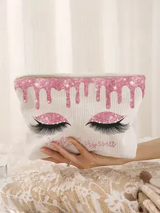 Travel Makeup Bag with Elegant Design, Travel Cosmetic Bags, Lightweight Foldable Corduroy Material, Large Capacity for Cosmetics and Toiletries, Ideal Gift for Bridesmaids and Women