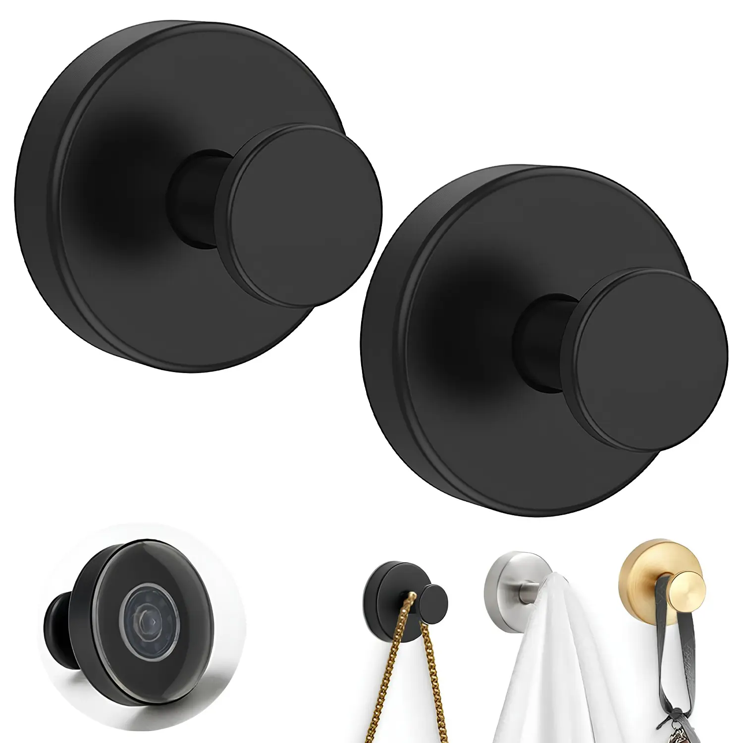 Suction Cup Hooks 2PCS - Max Load 15LB, Reusable & Removable, Stainless Steel, for Tile, Glass, Window, Shower, Kitchen, Bathroom