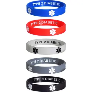 Type 2 Diabetic Medical Alert Bracelets Discreet Inside Engraving Emergency ID Waterproof Silicone 5 Pack