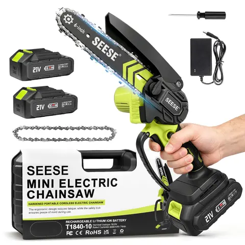 SEESE 6-Inch Mini Chainsaw Cordless, Portable Cordless Electric Chain Saw for Wood Cutting, Pruning, Gardening & Camping, 2000mAh Battery Included, Suitable for Seniors & Women, Halloween gifts