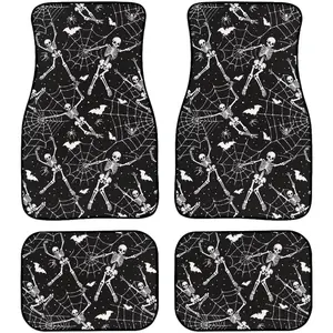Gothic Car Mats Set, Spider Web Carpet Vehicle Floor Mats Car Decor Accessories, Bat Skeleton Front & 2nd Row Floor Mats for Driver Seat, Car Interior Accessory