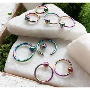 PAIR Rainbow Captive Bead Rings CBR's Nipple, Septum, Helix, Tragus Piercings