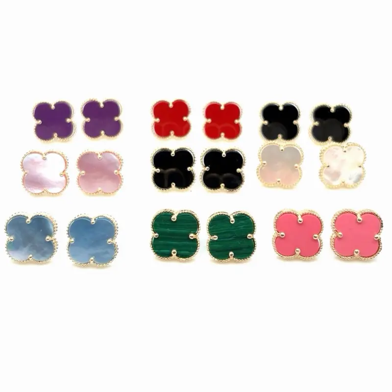 14K Gold Clover Earrings - Multicolor Studs for Women's Fashion Real GoldJewelry