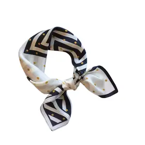 100% Mulberry Silk Women’s Korean Style Ribbed Polka Dot Silk Scarf/Necktie for Spring & Autumn, 53 cm Small Square Silk Scarf