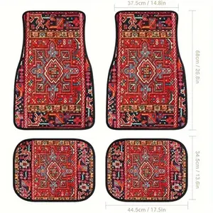 ‌Bohemian Car Floor Protector Rugs Set of 4 Persian Carpet Rubber Back Dirty Resistant Heavy Duty Floor Mats Car Decor‌ Durable Ethnic Style Car Accessory