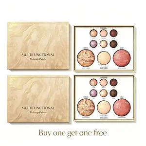 Buy 1 Get 1 Free Gold-Embellished Multifunctional Makeup Palette - Smooth Eyeshadow, Contour, Blush, Highlighter, Under-Eye Brightener for Versatile Looks, Ideal Gift for Beauty Enthusiasts