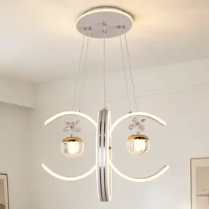 Double C Shaped Chandelier 3-Color LED Pendant Light Adjustable Height 90cm Wire White Modern Ceiling Lamp for Dining Bedroom Living Room Home Decor
