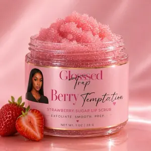 Glossed Trap Berry Temptation Strawberry Sugar Lip Scrub Exfoliant with Coconut Oil for Soft Hydrated Lips Ready for Gloss
