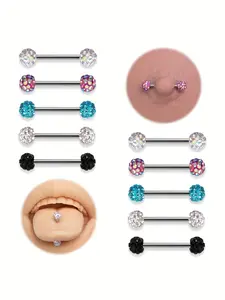 Luxury Titanium Steel Tongue Piercing Jewelry Set for Women, Engraved Diamonds, Polished Finish, Elegant Daily Accessories