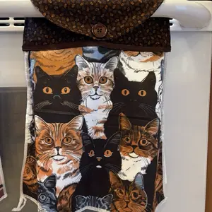 Hanging Towels Cat and Coffee Design