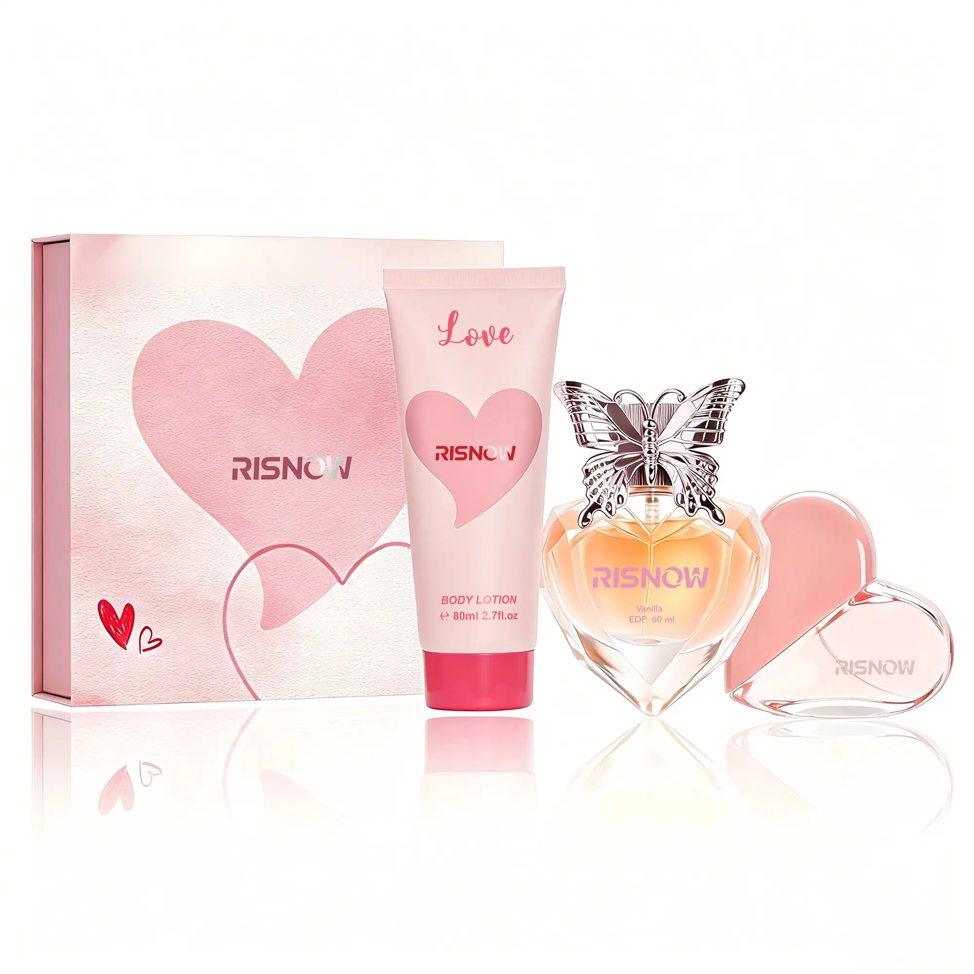 RISNOW Women's Fragrance Multi-Pack Gift Set - 2x90ml Liquid Perfumes, Fast Absorption Body Lotion, Fresh Butterfly-Themed Floral Vanilla Scent with Fruity Notes, Lightweight Texture, 60 Months Shelf Life, Adult Gift Box Enhancing Fragrance Performance