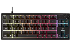 Corsair K55 Core TKL RGB Gaming Keyboard CH-9216065-NA, Tenkeyless Quiet Membrane Keys, 8-Zone RGB, 1000Hz Polling Rate, Media Keys, Spill-Resistant, USB Wired - Black