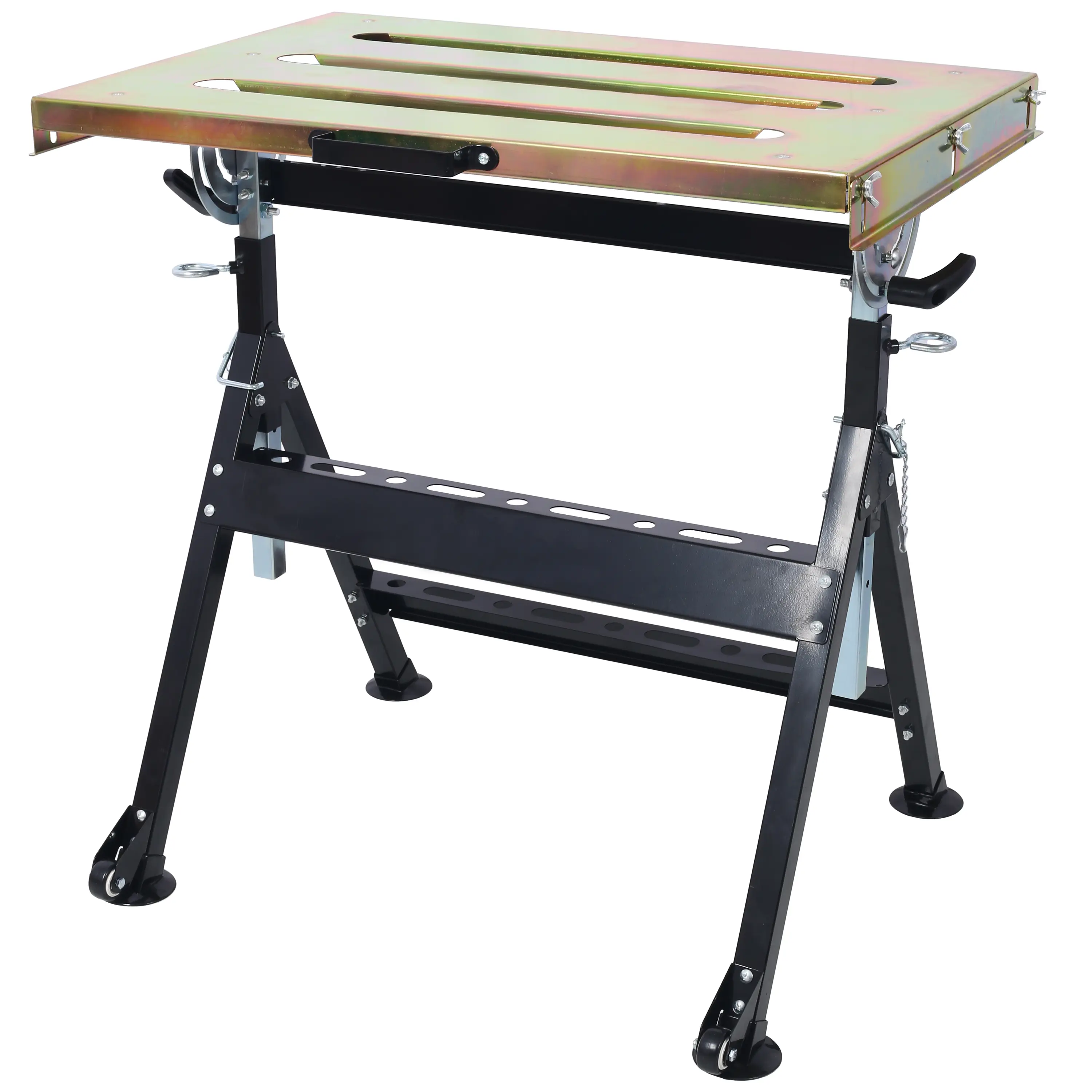 30"×20" Steel Welding Workbench Table on Wheels, 400 LBS Load Capacity, Folding Frame with 3 Tool Slots, Adjustable Height & Angle for Welding Projects