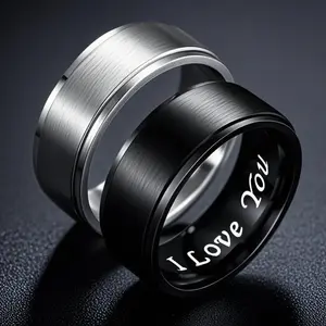Elegant Men's Titanium Steel 'I Love You' Engraved Ring - Romantic Black Band with Creative Lettering, Ideal for Wedding, Anniversary & Valentine's Day Gift free for shipping free for shipping