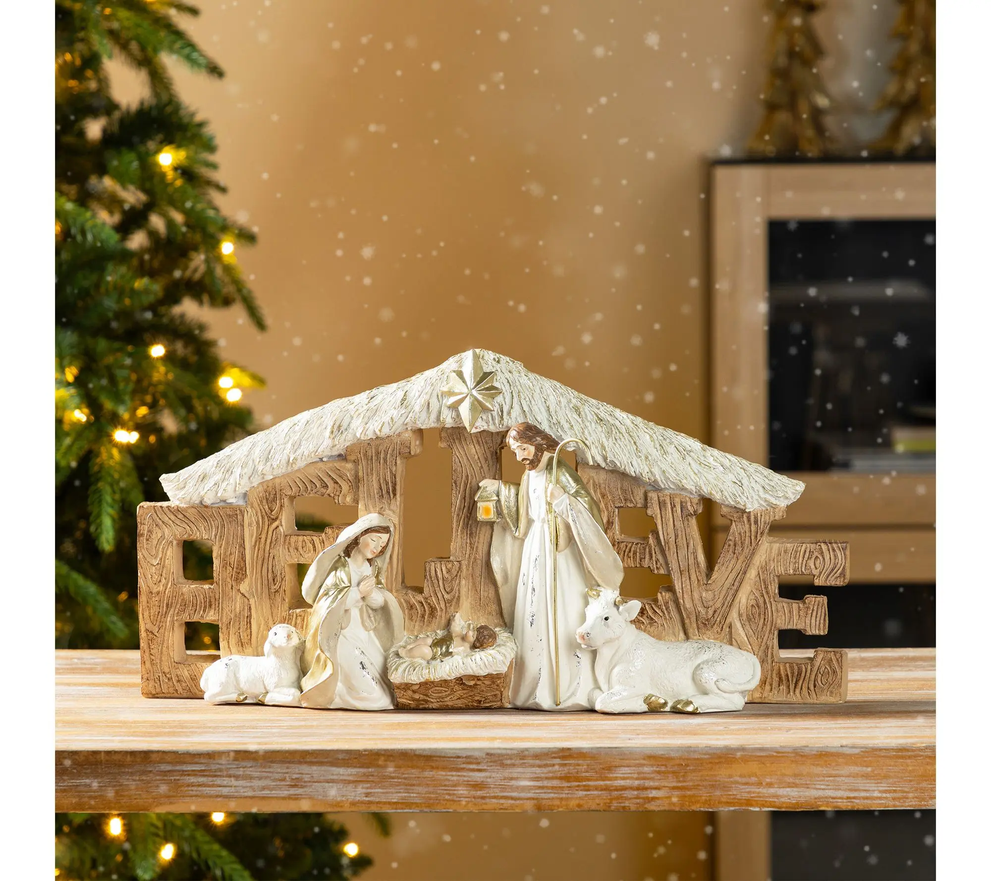 Glitzhome 11.75"L Resin "BELIEVE" Holy Family Figurine Glitzhome 11.75"L Resin "BELIEVE" Holy Family Figurine