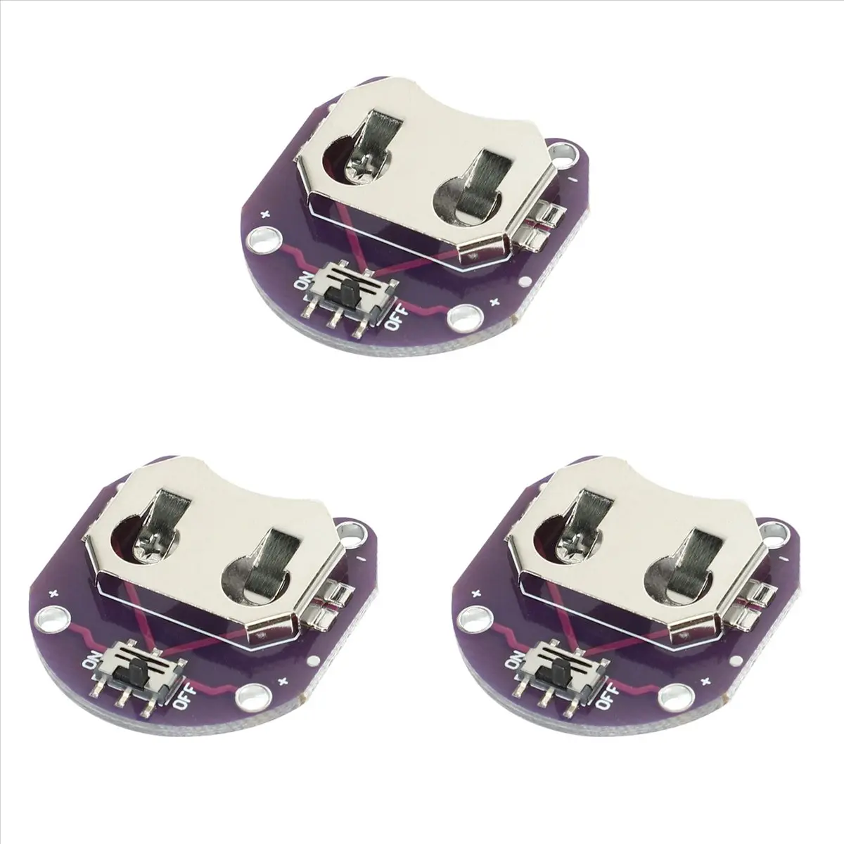 3X LilyPad CR2032 Coin Cell Battery Holder Accessories - 20mm CCL In-Line Power Mount Module, 4 Connections, Small Slide Switch for Arduino (Tools & Hardware Sew-In Component), Batteries