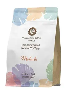 Volcano King Coffee Mohala Volcano King 100% Single Origin Kona Coffee Medium Dark Roast Hand Picked Rich Smooth Whole Bean Nutty Dark Chocolate Caramel