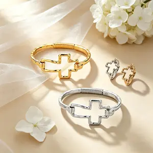 14K Gold/Silver Cross Bracelet & Ring for Women,Faith&Grace Cross Set ,Stackable Stacked Stacking Layering Layered Dainty Gold    Simple Jewelry Gift