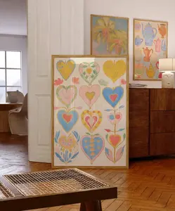 Hearts Poster, Love Poster, 70s Wall Print, Red Wall Art, Vintage Poster, Cottagecore Decor, Cute Gift For Girlfriend, Bedroom Decor