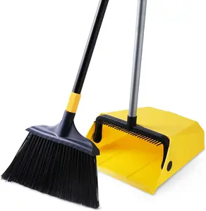 Commercial Broom and Dustpan Set with Comb Commercial Outdoor Indoor for Courtyard Garage Lobby Mall Market Floor  Kitchen Room Office  Rubbish