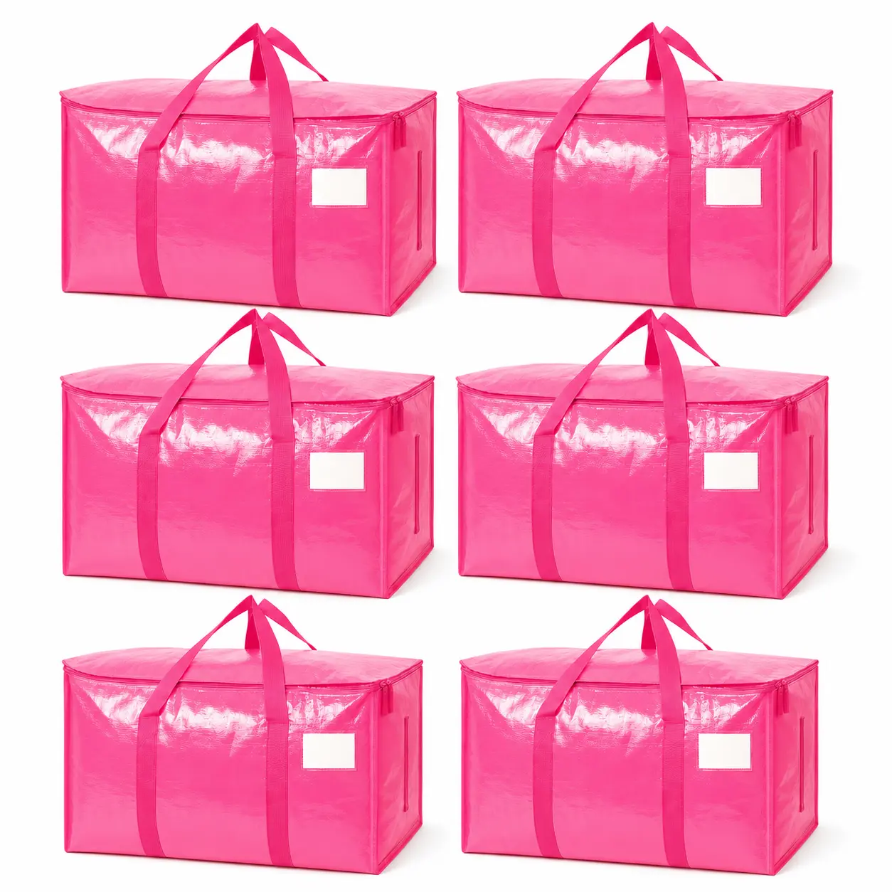 6 Pack Pink Moving Bags, 24 Gallon Extra Large Heavy Duty Storage Totes with Zippers, Reinforced Carry Handles & Label Pocket, Foldable Moving Boxes Alternative for Clothes, Bedding, College Dorm, Closet & Travel