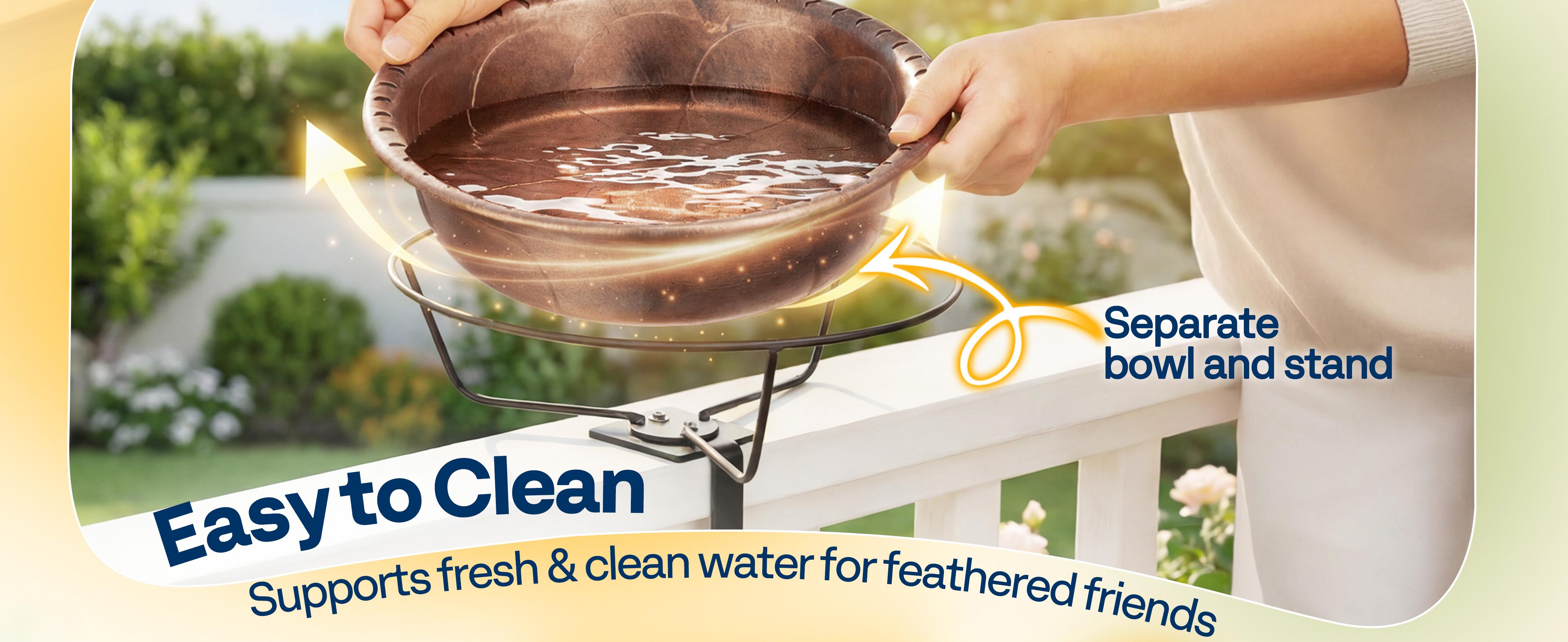 VIVOHOME Deck Mounted Bird Bath with Solar Fountain, Outdoor ABS Birdbath Bowl with Adjustable Metal Clamp, Solar Powered Pump for Railing, Fence, Balcony, 1.45 Gallons