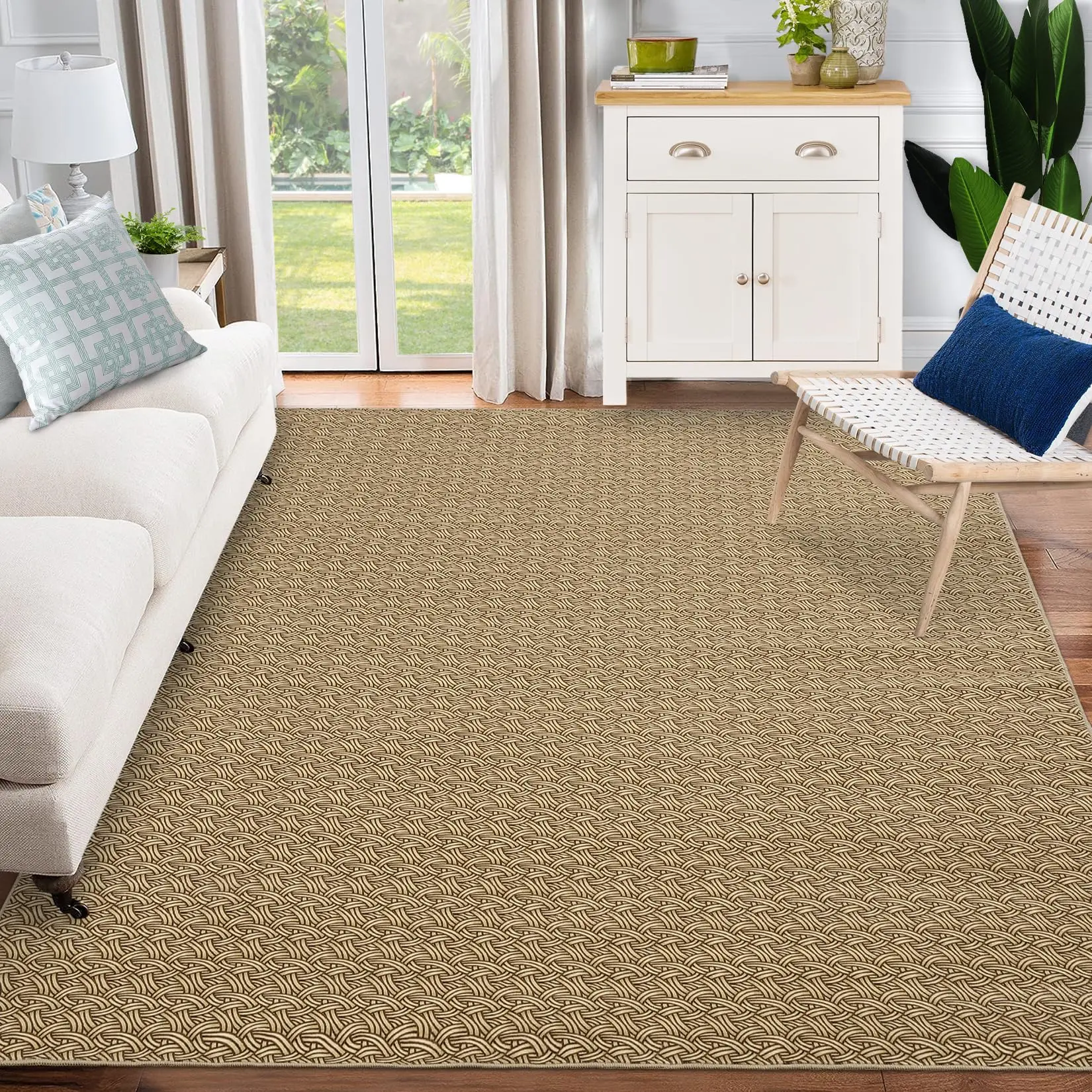 【GARVEE】9x12 Washable Braided Print Area Rugs for Living Room, Large Modern Natural Rug with Non-Slip Backing, Low Pile Ultra-Thin Printed Floor Carpet for Bedroom Dining Room Farmhous, Brown